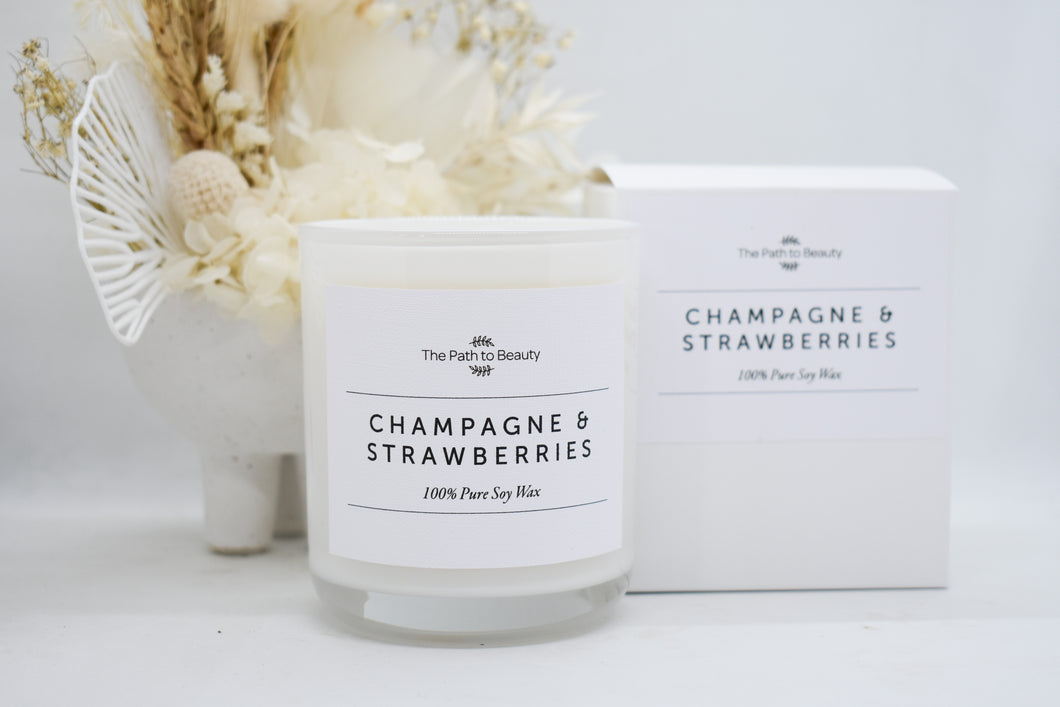 White Candle-Champagne & Strawberries